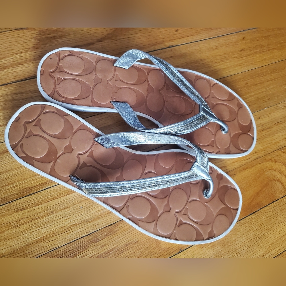 Coach silver flip flops